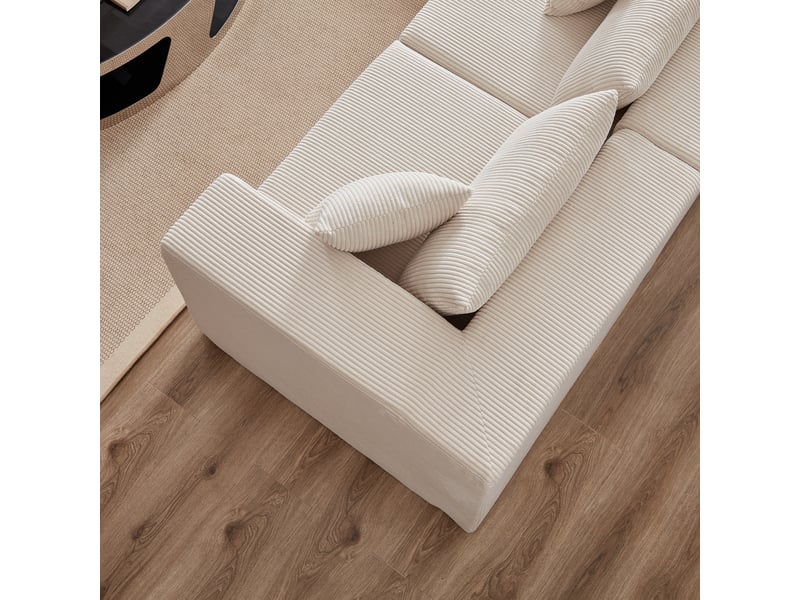  Canapé d’angle modulable 4 places en velours côtelé, assise basse sans montage, 264 × 167 × 71 cm, beige  - Conforama E