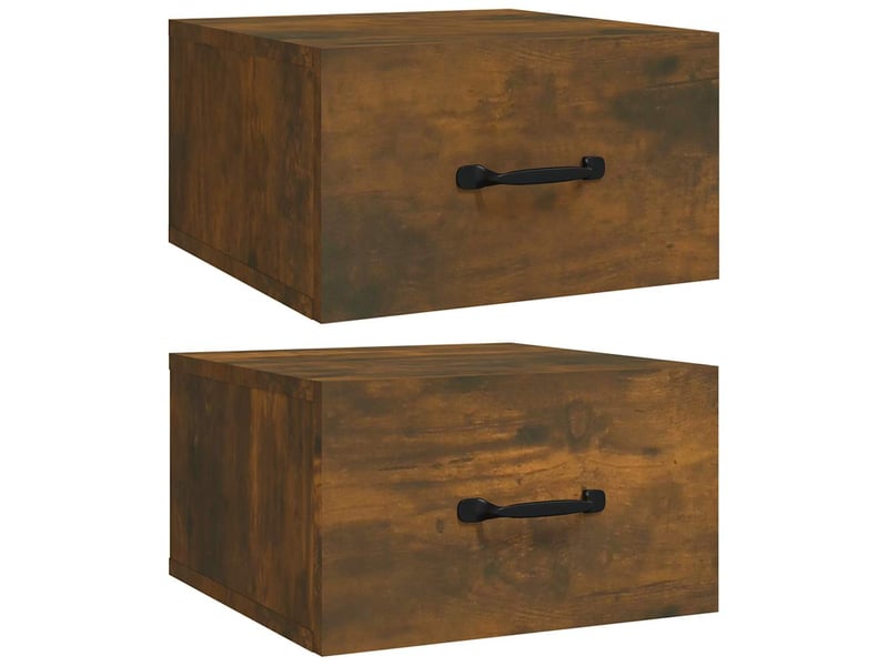  Lot de 2 tables de chevet - cabinet de chevet - table de nuit murales chêne fumé 35x35x20 cm  - Conforama A