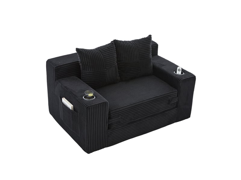 Canapé-lit deux places avec deux coussins et porte-gobelet - noir - Conforama A