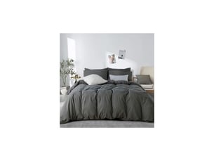 Bunthaus housse de couette 200 x 230 cm coton gris anthracite couleur unie parure de lit 2 personnes avec fermeture éclair aspect ridée naturel housse couette avec 2 taie d'oreiller 65x65 cm