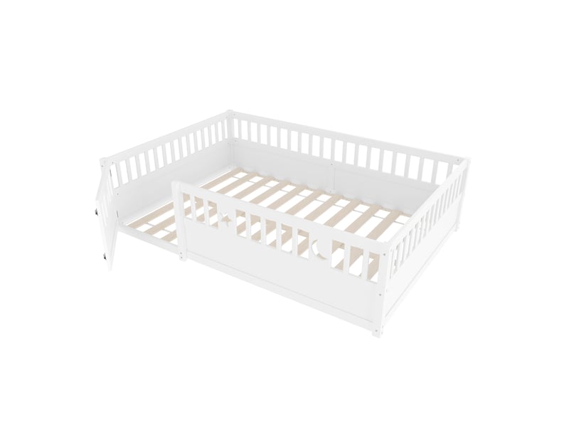 Lit enfant 140x190 cm barrières verrouillables serrure sécurité motifs étoile lune pin blanc sans matelas - Conforama R