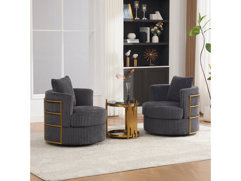 Fauteuil pivotant à 360° en velours côtelé avec rembourrage en mousse haute densité et espace de rangement sous l'assise - gris - Conforama D