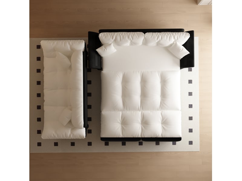  Canapé-lit convertible 3-en-1 2 places en velours beige et blanc 190x85x91 cm  - Conforama E
