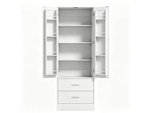 Buffet de cuisine 60x40x159 cm 2 portes 2 tiroirs mdf panneau de particules blanc