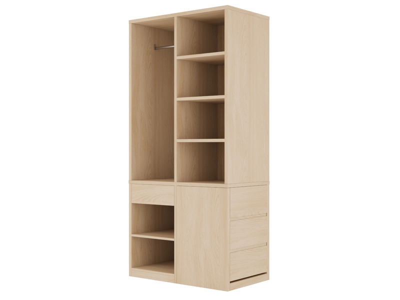  Armoire penderie 70x50x170 cm, grand volume tiroirs, rangements ouverts, tringle métal, contreplaqué+mdf finition bois clair  - Conforama A