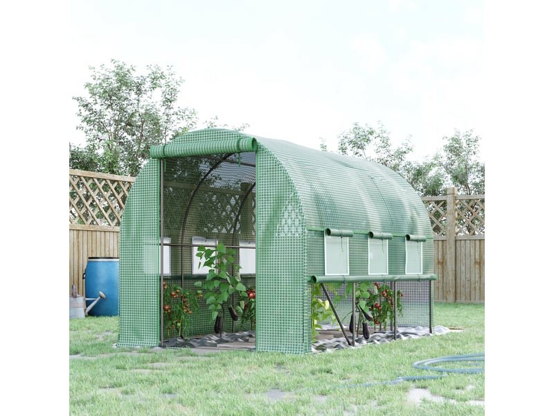  Serre en aluminium, 6 fenêtres enroulables, porte zippée, structure en acier inoxydable, 2,95 x 2 x 2 m, verte  - Conforama C