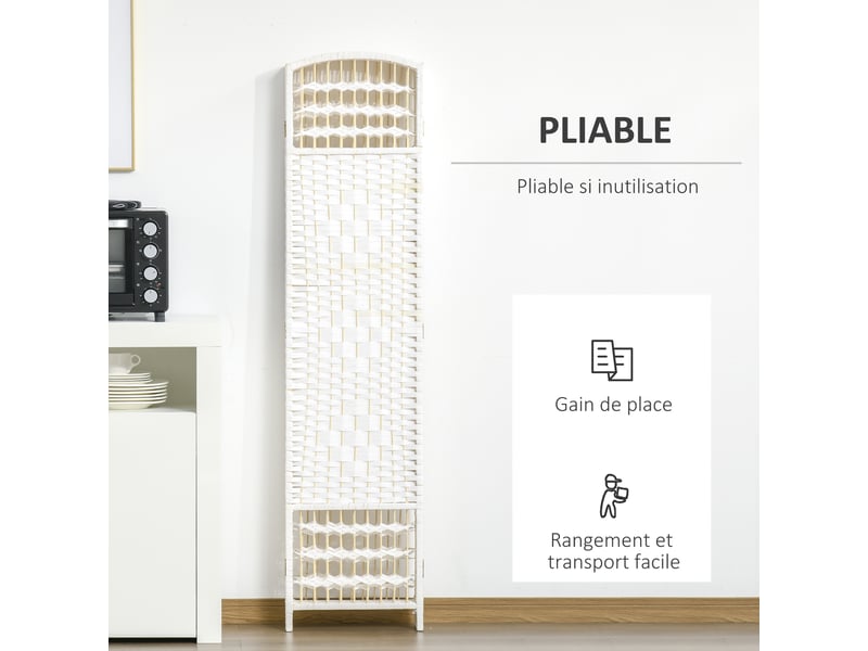  Paravent en bois 242 x 170 cm séparateur de pièce pliable 6 panneaux cloison de séparation chambre à coucher intérieur maison blanc  - Conforama R