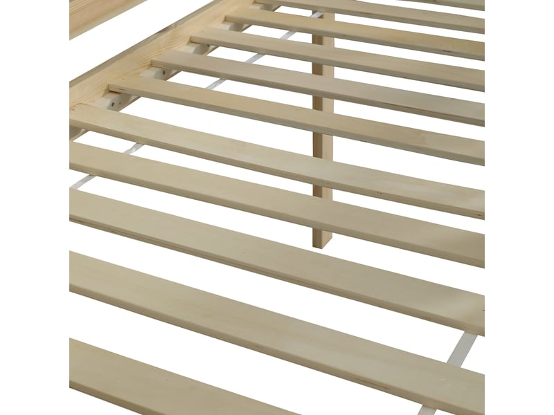  Lit mezzanine enfant 90x200 cm avec toit, barrières 4 côtés et échelle 3 marches, bois et mdf, blanc et naturel, sans matelas  - Conforama E