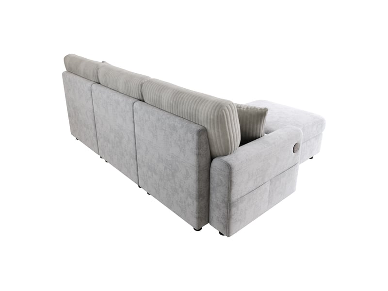  Canapé d'angle modulable 4 places 223 cm gris, chenille et velours côtelé, pouf mobile et usb-c Fay Lum - Conforama E