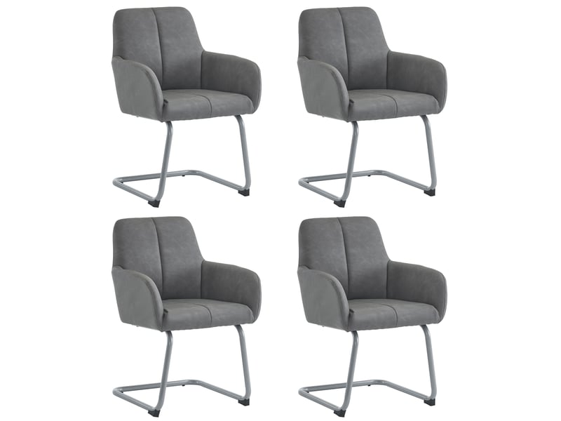  Lot de 4 chaises de salle à manger en cuir gris avec pieds en acier courbé  - Conforama A