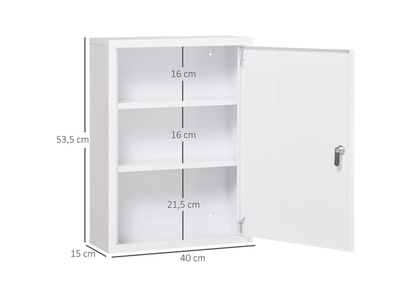  Armoire à pharmacie murale 40 x 15 x 53,5 cm blanche en acier, verrouillable avec 3 compartiments  - Conforama C