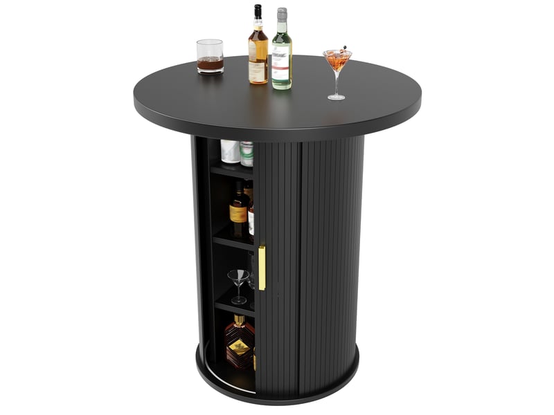 Table de bar ronde avec rangement mange-debout aspect bois table haute pour salon 60x60x91cm - Conforama A