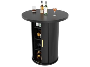 Table de bar ronde avec rangement mange-debout aspect bois table haute pour salon 60x60x91cm
