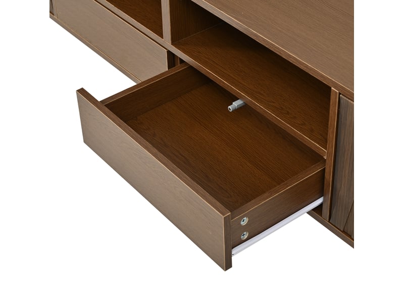 Meuble tv 180 cm avec 2 portes et 2 tiroirs, finition noyer - Conforama R