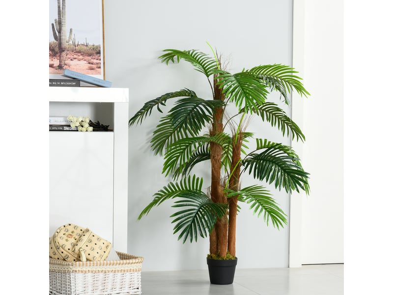  Palmier artificiel hauteur 1,2 m arbre artificiel tronc branches lichen feuilles grand réalisme pot inclus  - Conforama D