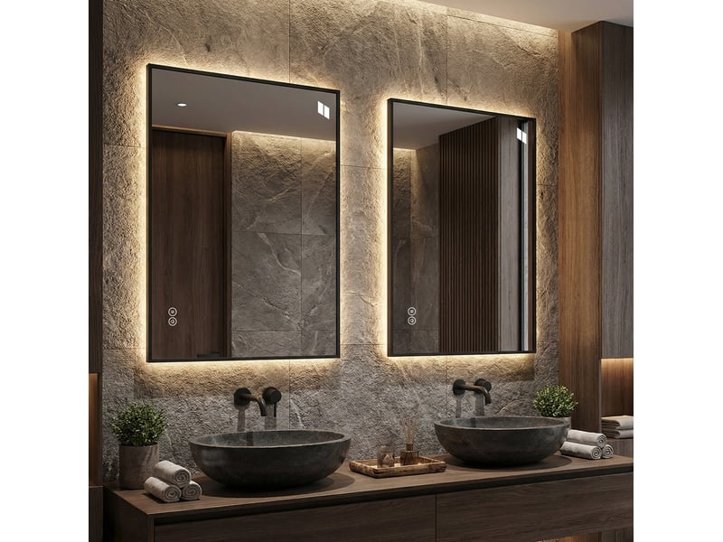  Miroir de salle de bains led 50x70 cm rétroéclairé avec cadre en aluminium argenté  - Conforama C
