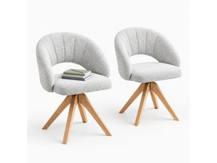 Lot de 2 chaises de salle à manger pivotantes 360° en velours texturé gris clair et bois, style rétro