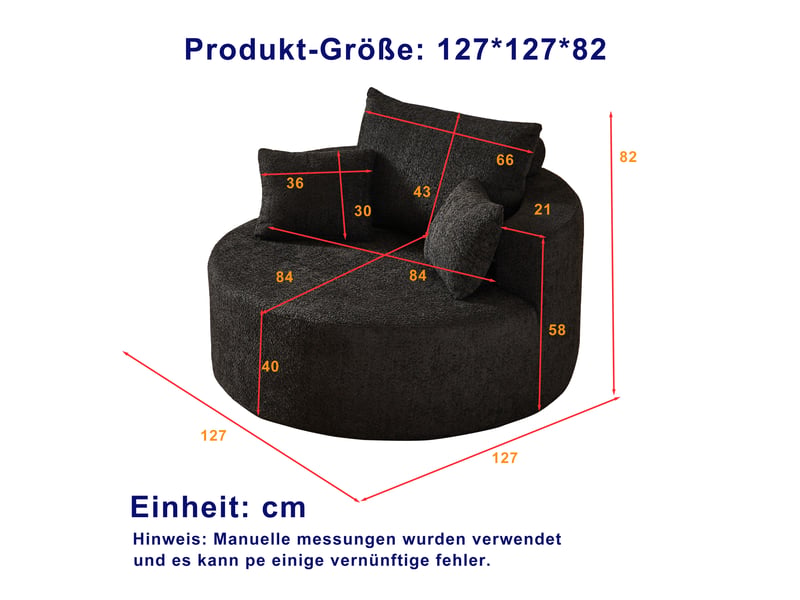  Fauteuil unique noir en tissu chenille moderne, coussin dossier confortable pour salon et chambre, sans montage requis  - Conforama C