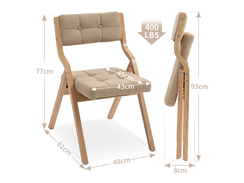  Lot de 2 chaises pliantes en bois et velours kaki 61x48x77 cm  - Conforama C