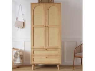 Armoire 80x50x180 cm avec penderie, étagères et 2 tiroirs coloris naturel
