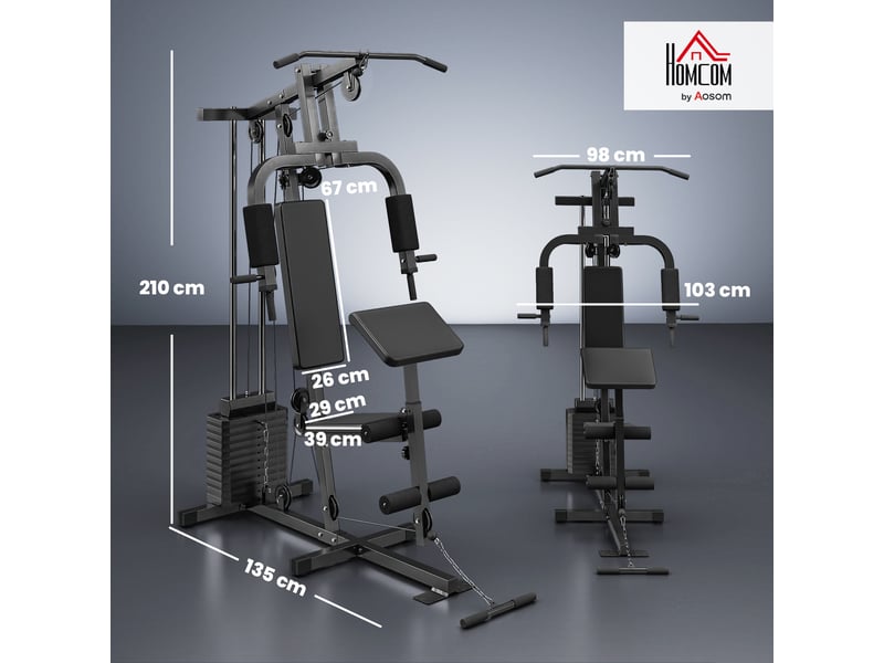  Station de musculation multifonction avec stack de 65 kg, double poulie, noir  - Conforama E