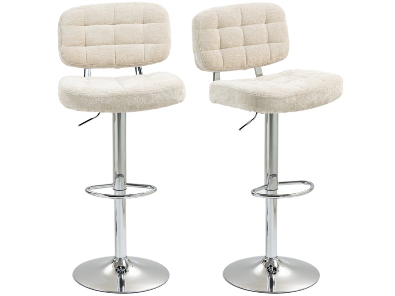  Lot de 2 tabourets de bar avec dossier, hauteur réglable et repose-pieds, cadre en acier, charge 120 kg, beige  - Conforama B