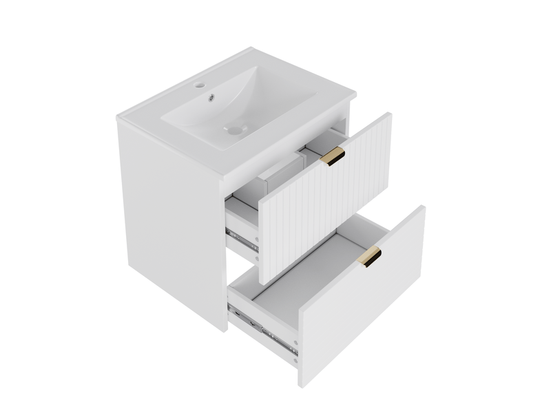  Meuble sous vasque suspendu avec lavabo intégré et 2 tiroirs silencieux, finition laquée blanche 61 × 46 × 57 cm  - Conforama A