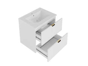 Meuble sous vasque suspendu avec lavabo intégré et 2 tiroirs silencieux, finition laquée blanche 61 × 46 × 57 cm