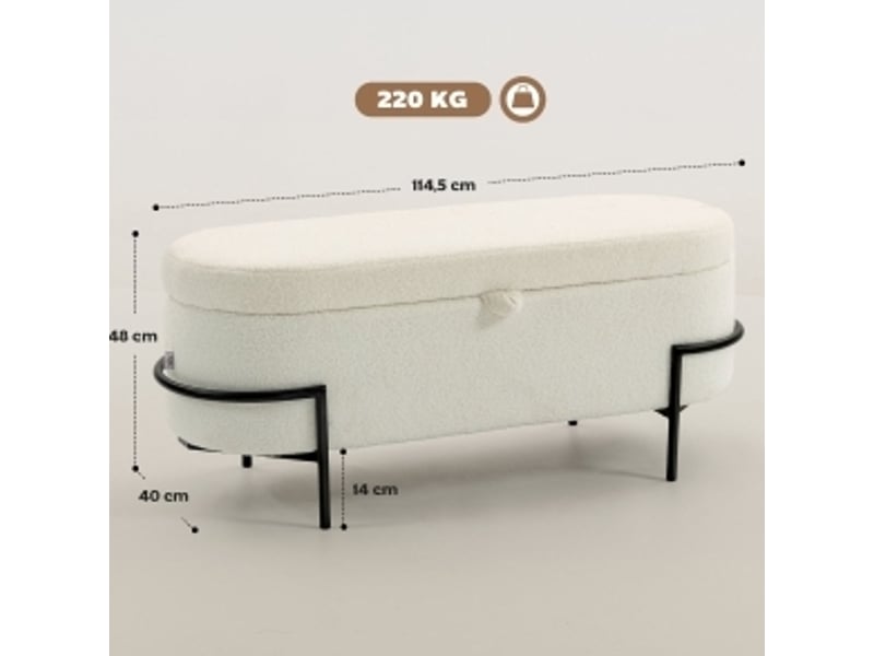  Banquette de rangement avec coffre, siège rembourré et pieds en acier, en polyester crème  - Conforama C