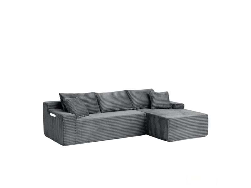  Canapé d’angle, sectionnel en velours côtelé, rembourré mousse, droite, chambresalon, 79x239x156 cm, gris  - Conforama A