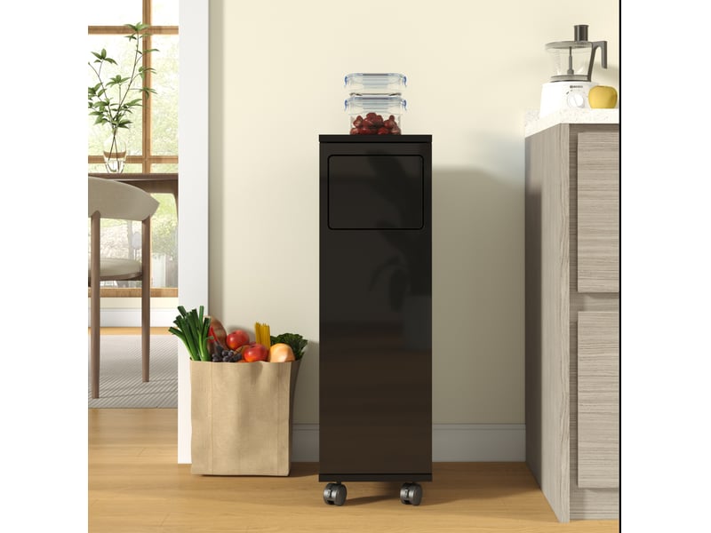  Meuble poubelle mobile 1 porte 24,2x35x80,3 cm en mdf noir brillant  - Conforama W