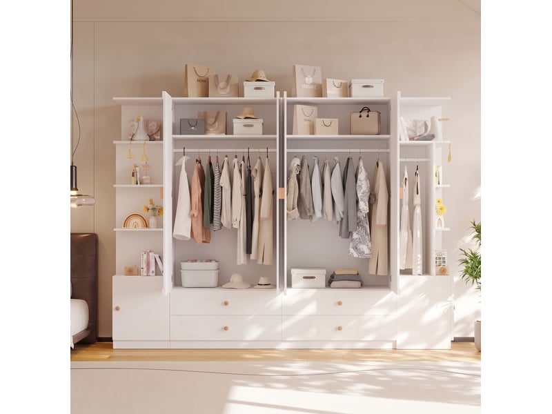  Armoire 6 portes tcqpz 270 x 45 x 200 cm 4 tiroirs 4 penderies mdf bois acier blanche  - Conforama B