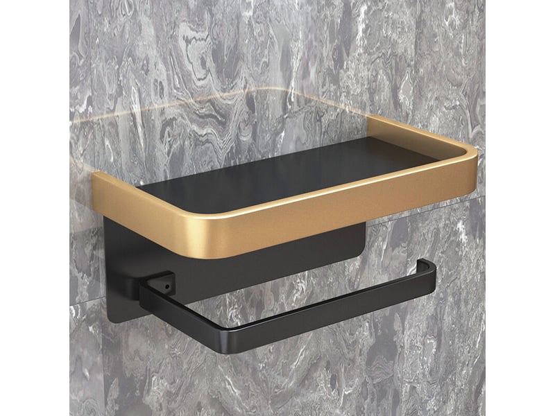  Porte-papier toilette salle de bain sans poinçonnage cintre mural papier toilette rouleau (double couche noir et or)  - Conforama E