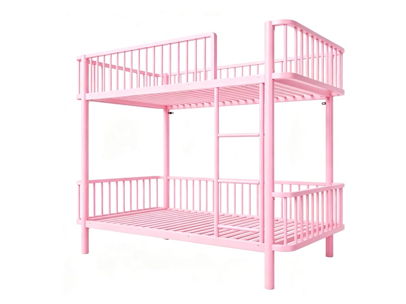  Lit superposé métallique 90 x 200 cm gain de place - rose, coins arrondis et barrières  - Conforama W