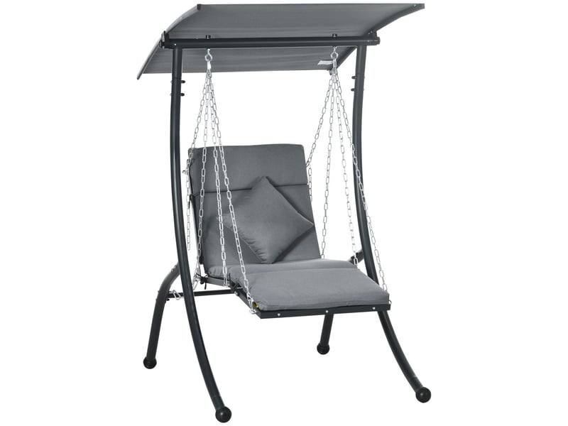  Fauteuil de jardin 110x150x170, balancelle fauteuil d'extérieur, toit réglable, coussin inclus, acier robuste, gris foncé  - Conforama A