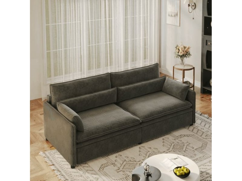  Canapé-lit tcqpz 3 places convertible 3 en 1 avec rangement 206 x 91 x 86 cm en chenille gris foncé  - Conforama A