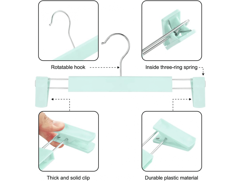 Cintres, cintres pour jupes peu encombrants avec crochets pivotants à 360°, cintres à pinces réglables, cintres pour manteaux, jeans (lot de 10, vert - Conforama C