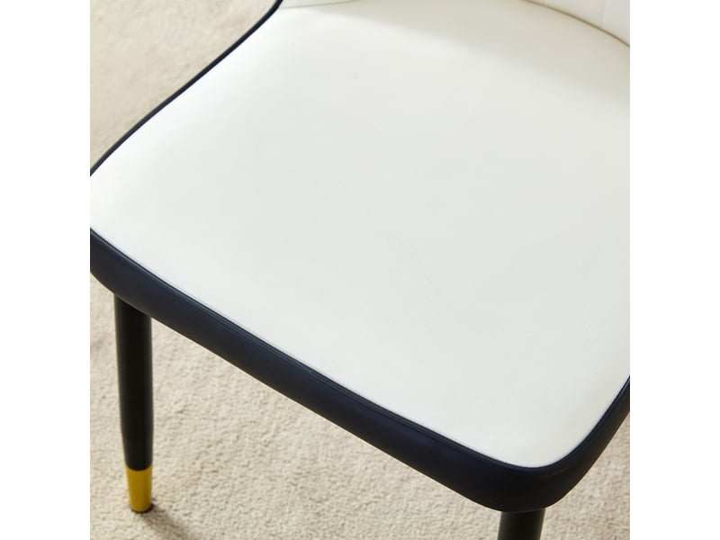  Lot de 2 chaises de salle à manger modernes en pu noir et blanc, dossier assorti, pieds métal noir, pour cuisine ou salle à manger  - Conforama D