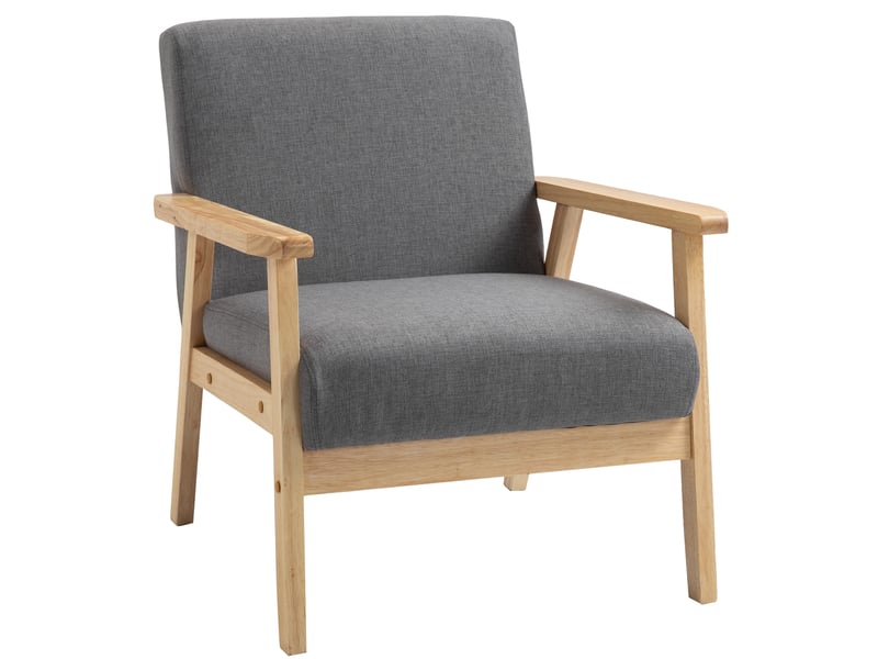  Fauteuil lounge scandinave gris en tissu aspect lin avec accoudoirs 64x70x72 cm  - Conforama A