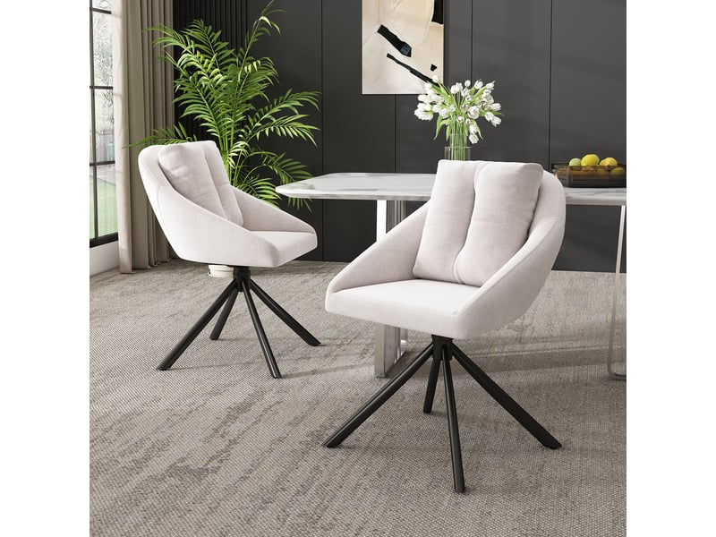  Chaise de salle à manger pivotante en velours beige, assise ergonomique, piètement métal, design moderne  - Conforama B