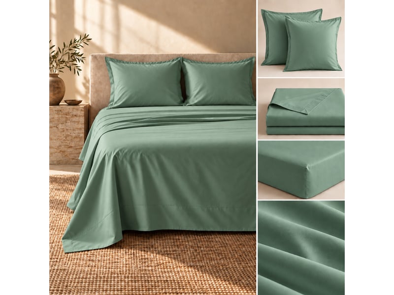  Ensemble literie 4 pièces drap plat 240 x 300 cm + drap housse 140x190 cm + 2 taies 63x63 cm percale 78 fils tilleul  - Conforama B