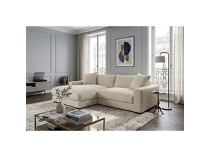 Canapé d'angle gauche fixe <strong></strong> <strong>PEDRO-REC.3S in cord R, Zoom 1</strong> 3 places Velours côtelé Beige