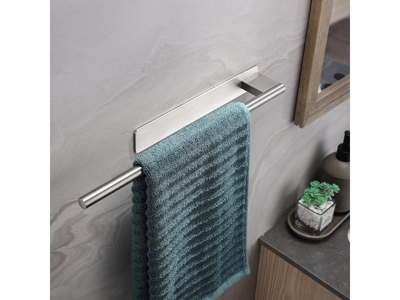  Porte-serviettes de salle de bain sans perçage, adhésif, en acier inoxydable brossé 304, accessoires muraux pour de et cuisine, gris  - Conforama C