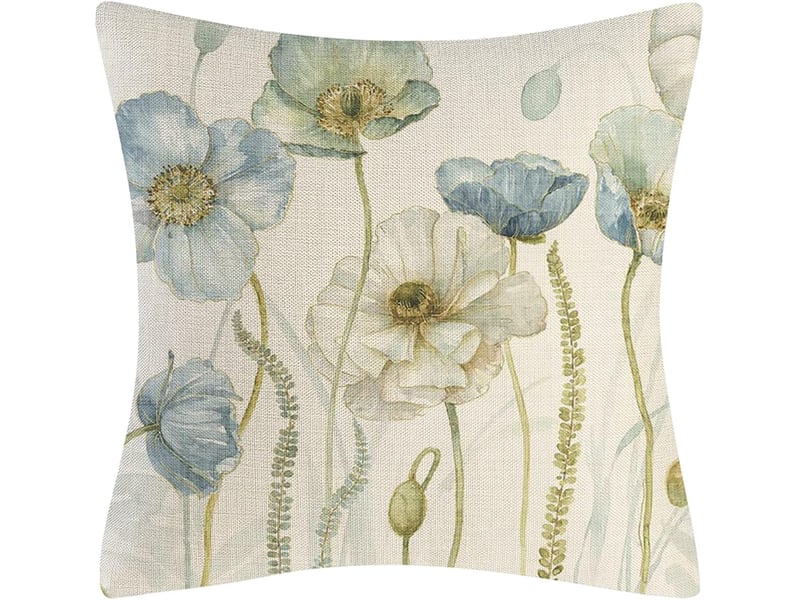  Lot de 4 housse de coussin - fleurs bleu beige housse coussin en lin lot de 4 décoratif fleuri moderne housses coussin 45 x 45 cm motif nature printemps taie oreiller deco interieur li  - Conforama C