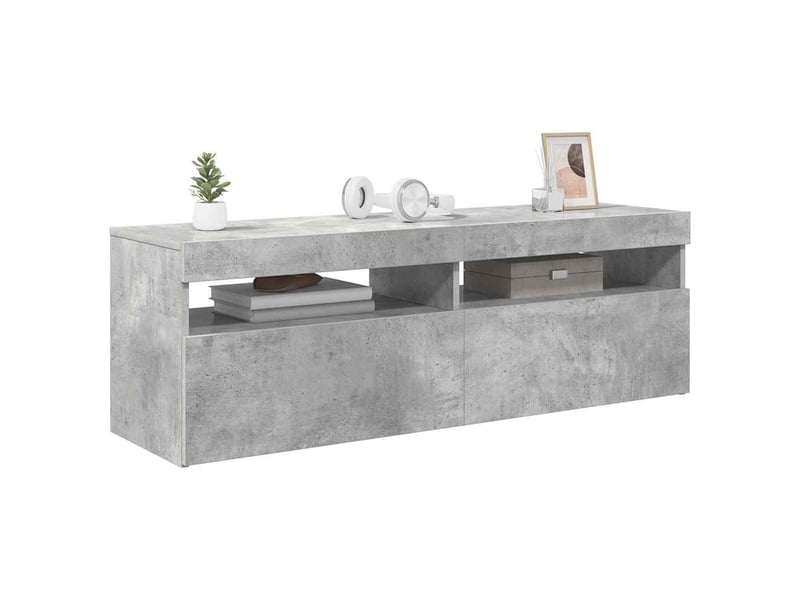  Meuble tv - banc tv - meuble de rangement avec lumières led gris béton 120x35x40 cm  - Conforama D