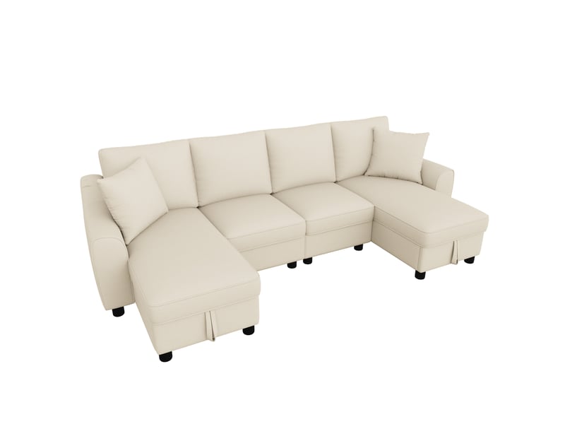  Canapé d'angle en u modenvie 4 places en chenille beige avec rangements 280 x 137 x 84 cm  - Conforama A