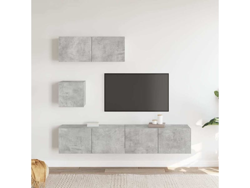  Ensemble de meubles tv 4 pcs gris béton bois d'ingénierie shl69517  - Conforama C