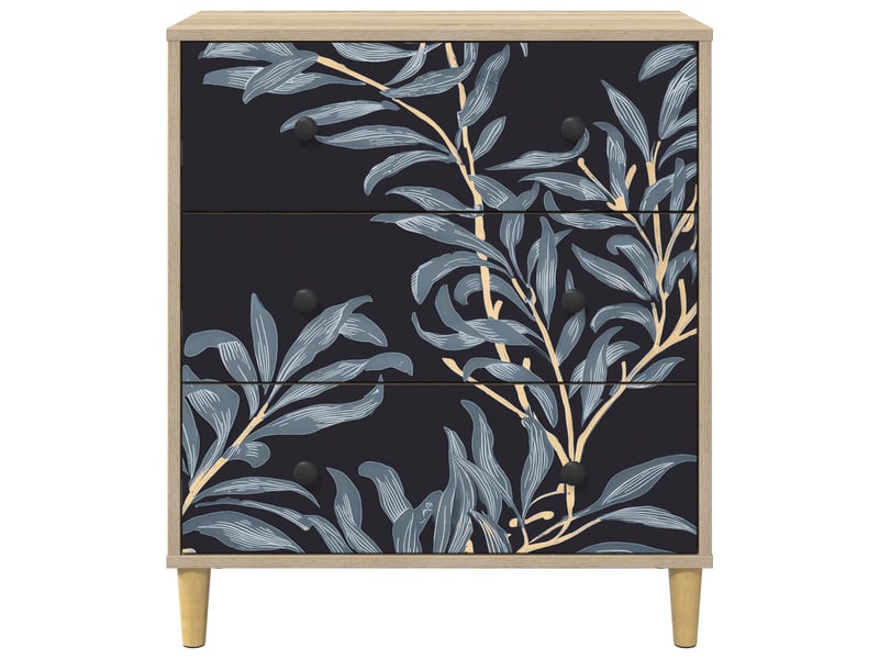  Commode chambre, meuble de rangement dokkum imprimé fougère bleue 66 x 36,5 x 75 cm sonoma  - Conforama E