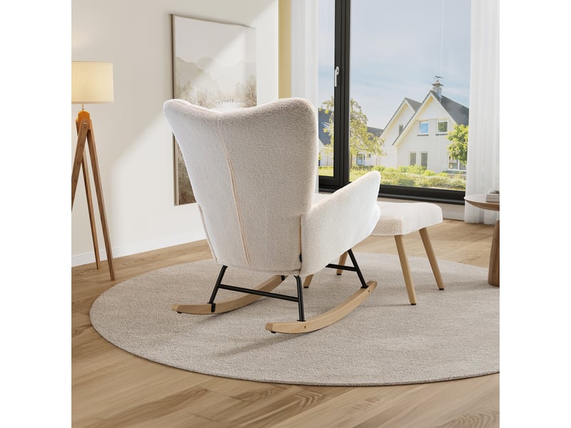  Tcqpz fauteuil à bascule 91x61x88 cm beige avec repose-pieds  - Conforama E