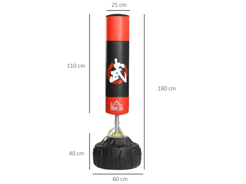  Sac de frappe sur pied 60x60x180 cm avec ventouses polyuréthane (pu) noir et rouge  - Conforama D